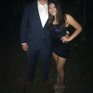 blue glitter metallic tie back bodycon dress